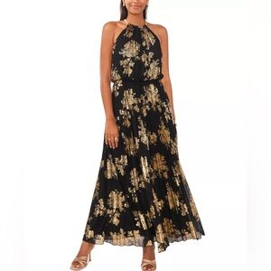 MSK Metallic-Print Pleated Blouson Gown